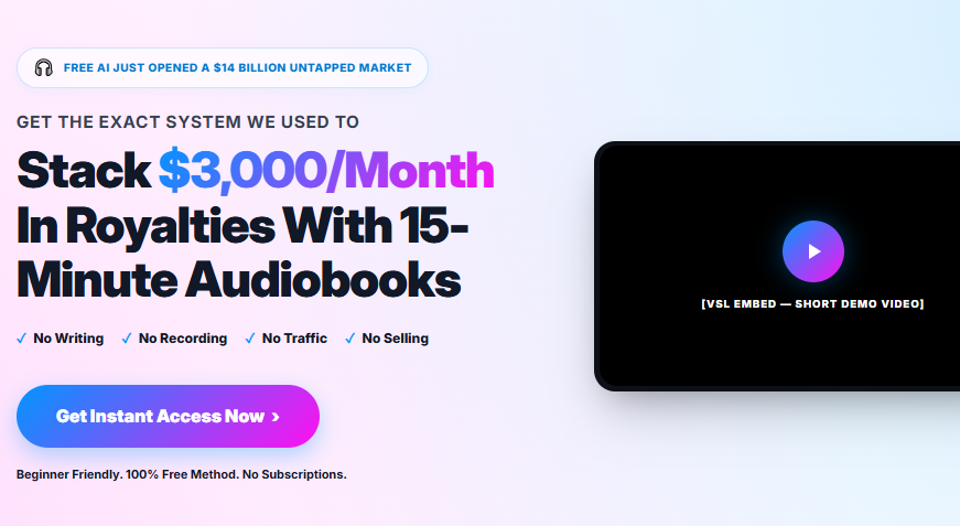 AUDIO DOLLARS Review — Søren Jordansen's 4-Step AI Audiobook Pipeline That Turns a Script Into a Published Royalty Asset in Under an Hour, Across 16 Genres, With No Writing Skill Required 1 Audio Dollars Review 2026