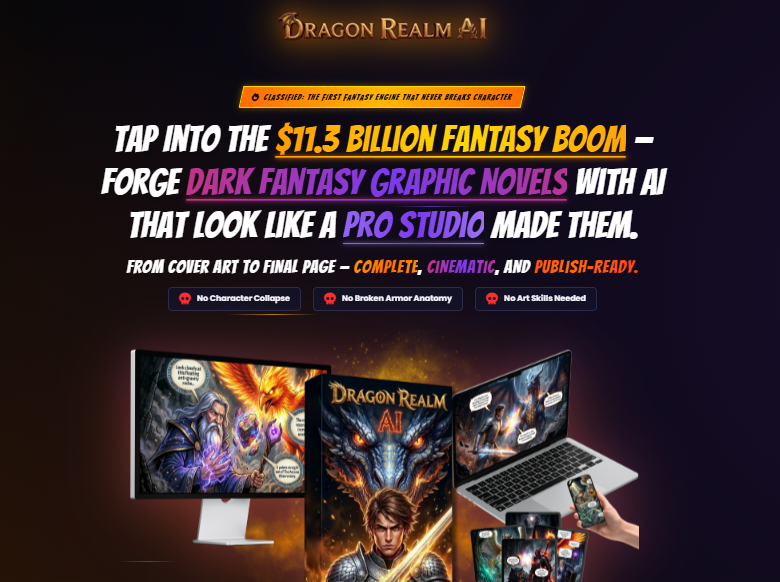DRAGON REALM AI Review OTO: One-Click Dark Fantasy Graphic Novels for Amazon KDP, OTO and Features Inside 1 Dragon Realm AI Review OTO