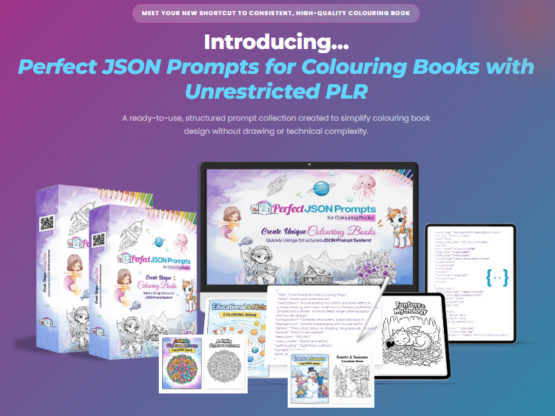 Perfect JSON Prompts for Colouring Books PLR Review 2026 by Firelaunchers: The 7,000-Prompt AI Vault That Lets You Publish Unlimited Coloring Books on KDP and Etsy 1 Perfect JSON Prompts for Colouring Books PLR Review