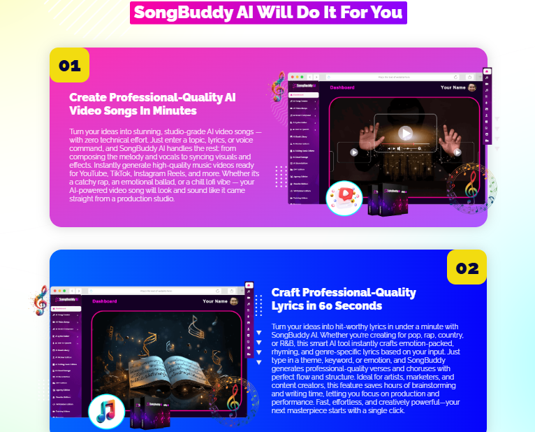 SONGBUDDY AI Review 2026: The AI Music Software That Creates Hit-Worthy Songs, Video Tracks, and Vocal Harmonies in 100+ Languages — Then Publishes Them to Spotify, iTunes, and YouTube Music for You 2 SongBuddy AI Review 2026 Features » JURAGAN REVIEW TECHNO