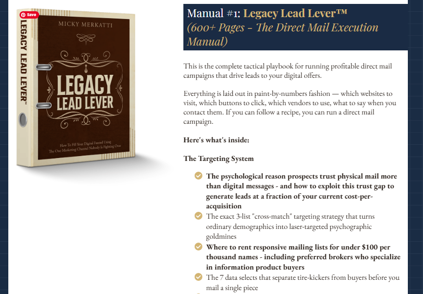 What is Legacy Lead Lever? Honest Review of the 860-Page Direct Mail Lead System Built for Course Creators and Coaches 3 Legacy Lead Lever Review, OTO, and Download