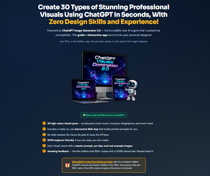 ChatGPT Visuals Domination 2.0 by Diego Melandri: Honest Review — 30 Visual Types, One AI Tool, No Experience Required 1 ChatGPT Visuals Domination 2.0 by Diego Melandri
