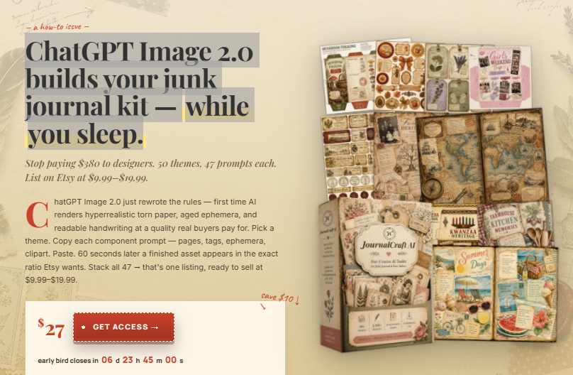 JournalCraft AI Review 2026: 2,350 ChatGPT Prompts That Build a Complete Junk Journal Etsy Kit in One Afternoon 1 JournalCraft AI Review 2026