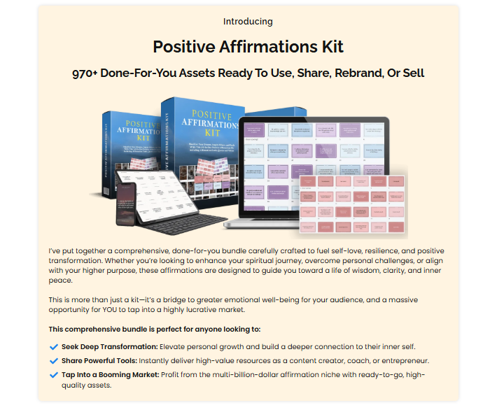 Positive Affirmations Kit Review 2026: 970+ Done-for-You Affirmation Cards, Video Reels, and Captions With Full PLR Rights 2 Positive Affirmations Kit Review 2026