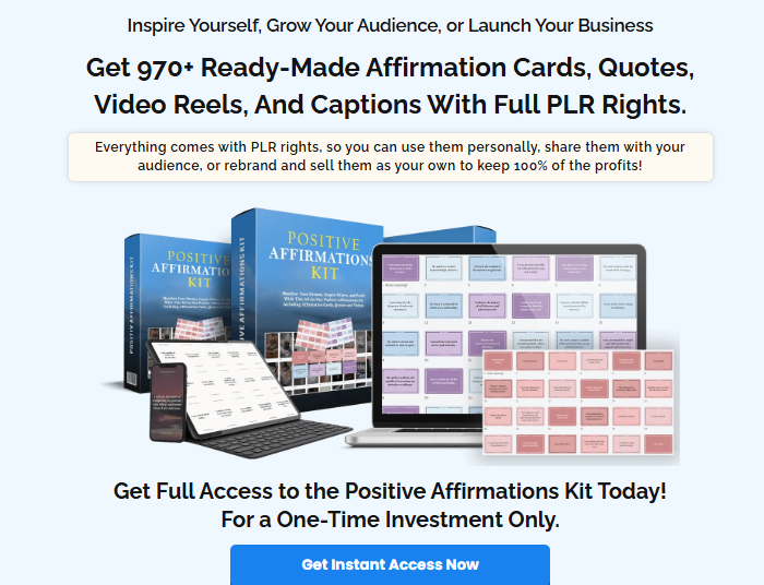 Positive Affirmations Kit Review 2026: 970+ Done-for-You Affirmation Cards, Video Reels, and Captions With Full PLR Rights 1 Positive Affirmations Kit Review 2026