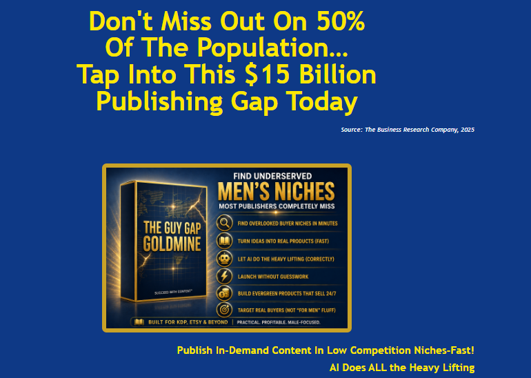 The Guy Gap Goldmine OTO Review 2026: Honest Look at Amy Harrop's Men's Niche KDP Publishing System — Niche Research Tools, Custom GPT, and 3 Upgrade Options Explained 1 The Guy Gap Goldmine OTO Review 2026