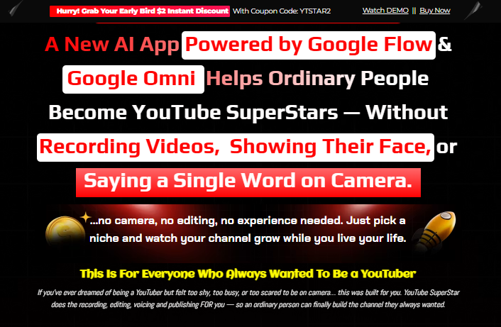 YouTube SuperStar OTO Review 2026: The Best Faceless YouTube Channel Automation App Built on Google Flow and Gemini Omni — Features, Pricing, 10 Upgrades, and Real Income Paths 1 YouTube SuperStar OTO Review 2026